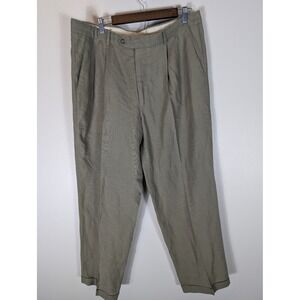 Joseph & Lyman Mens 38/30 Linen Pleated Cuffed Dress Pants Olive Green  Summer